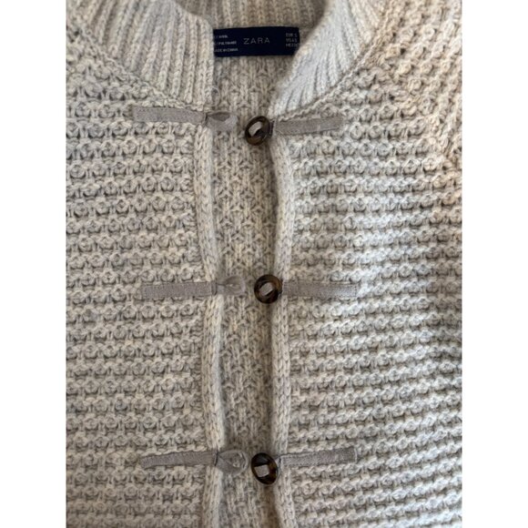 ZARA Beige Small Wool Blend Knit Cardigan Sweater Jacket Button Closures - Picture 7 of 16